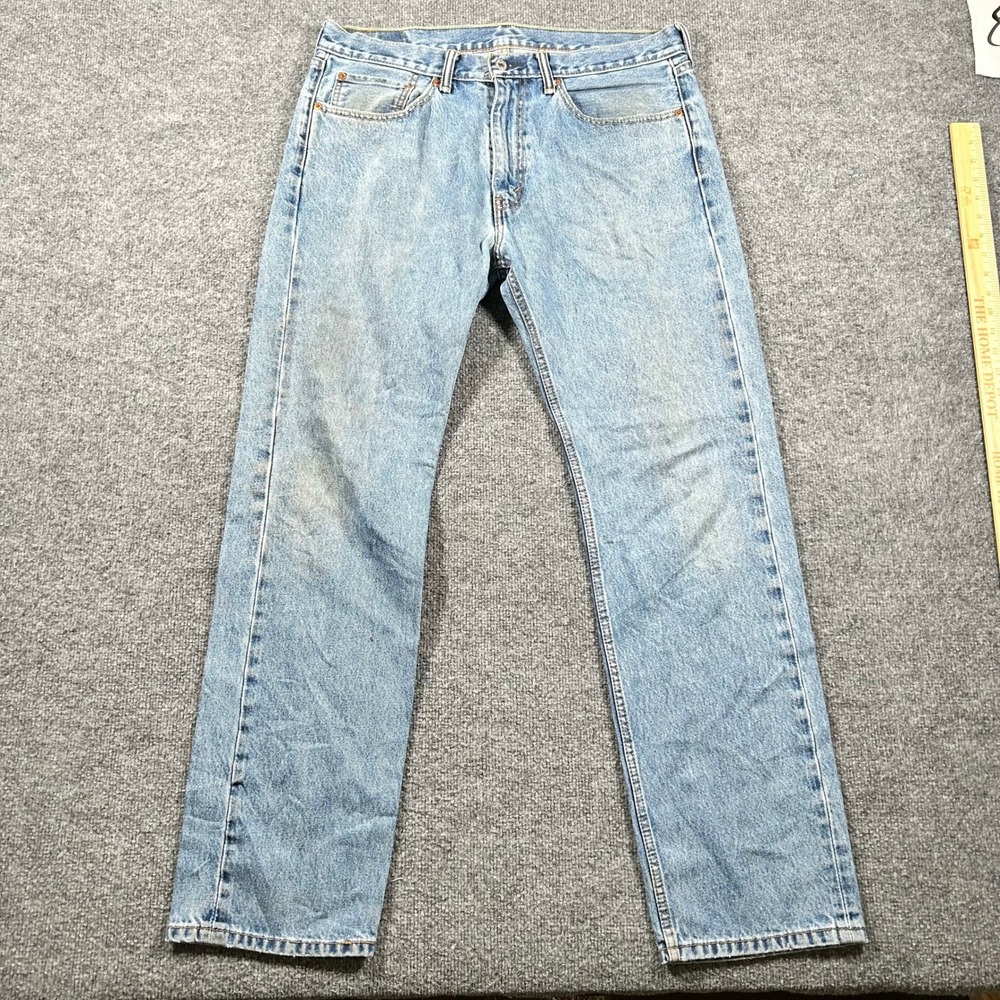 Levis Jeans Mens Size 36x34 Blue 505 Regular Fit Straight Leg Light Wash Denim